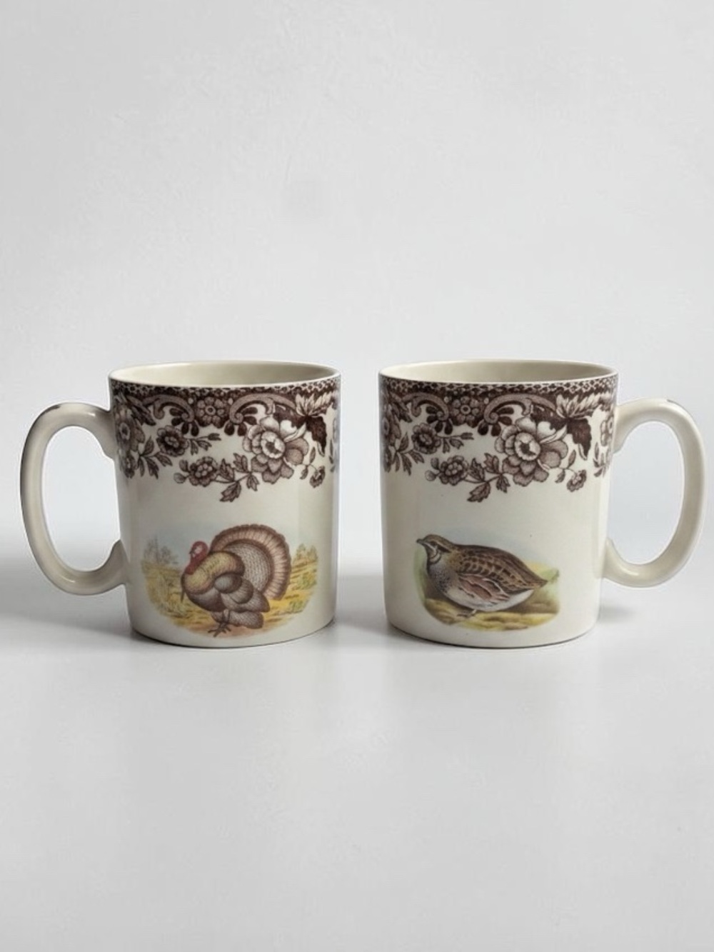 Spode Woodland White Ceramic Mugs - Pair